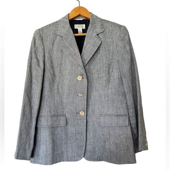 Talbots Jackets & Blazers - VTG Y2K TALBOTS 100% Irish LINEN Sz 8P SUMMER GRAY BLAZER JACKET Neutral office
